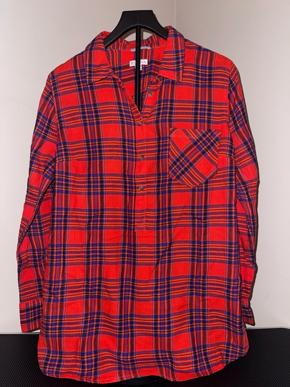 Merona Red and Navy Plaid Casual Button-Down Shirt women’s size XXL